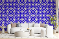 Geometric Cobalt Interlocking Pattern Wallpaper⁠