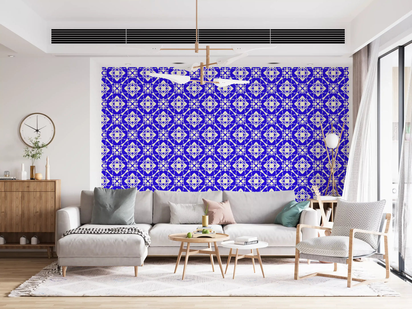 Geometric Cobalt Interlocking Pattern Wallpaper⁠