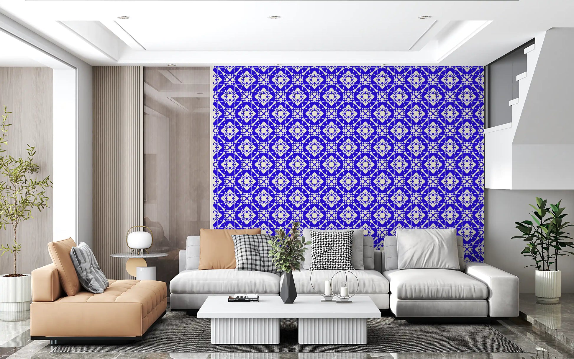 Geometric Cobalt Interlocking Pattern Wallpaper⁠