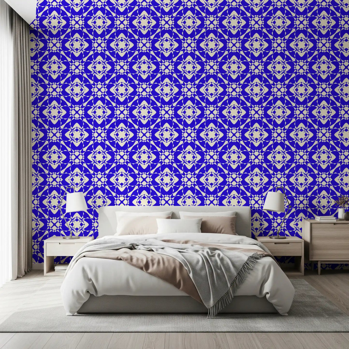 Geometric Cobalt Interlocking Pattern Wallpaper⁠