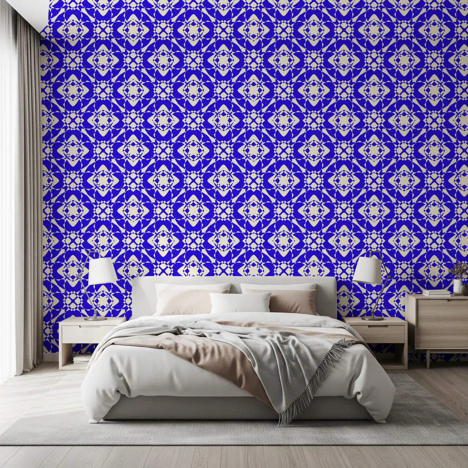 Geometric Cobalt Interlocking Pattern Wallpaper⁠