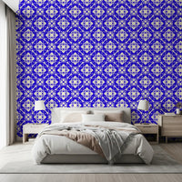 Geometric Cobalt Interlocking Pattern Wallpaper⁠
