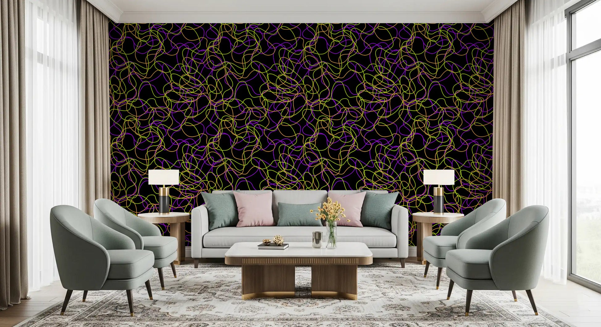 Tangled Glow Modern Art Wallpaper⁠
