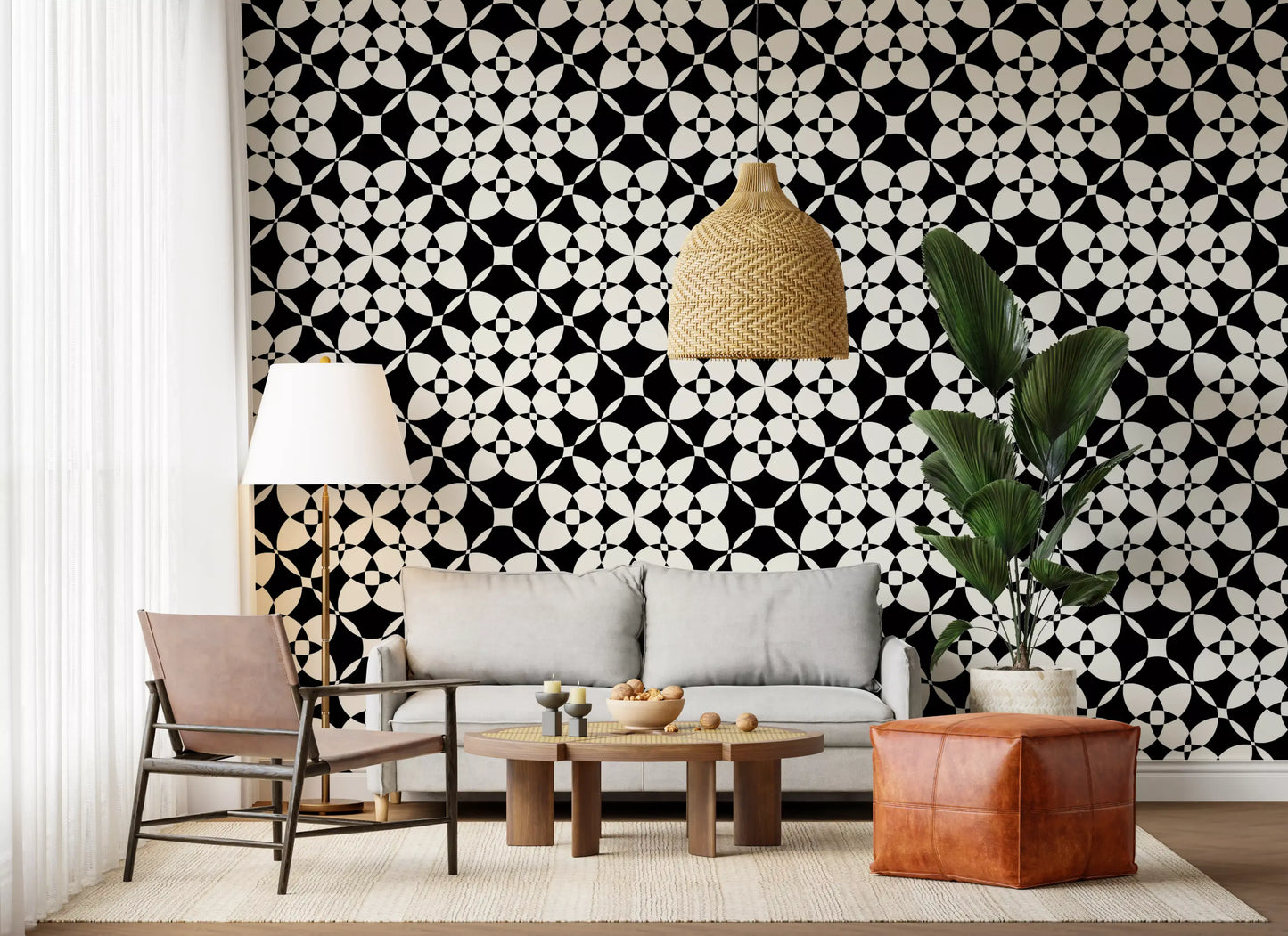 Abstract Geometric Monochrome Curves Wallpaper⁠