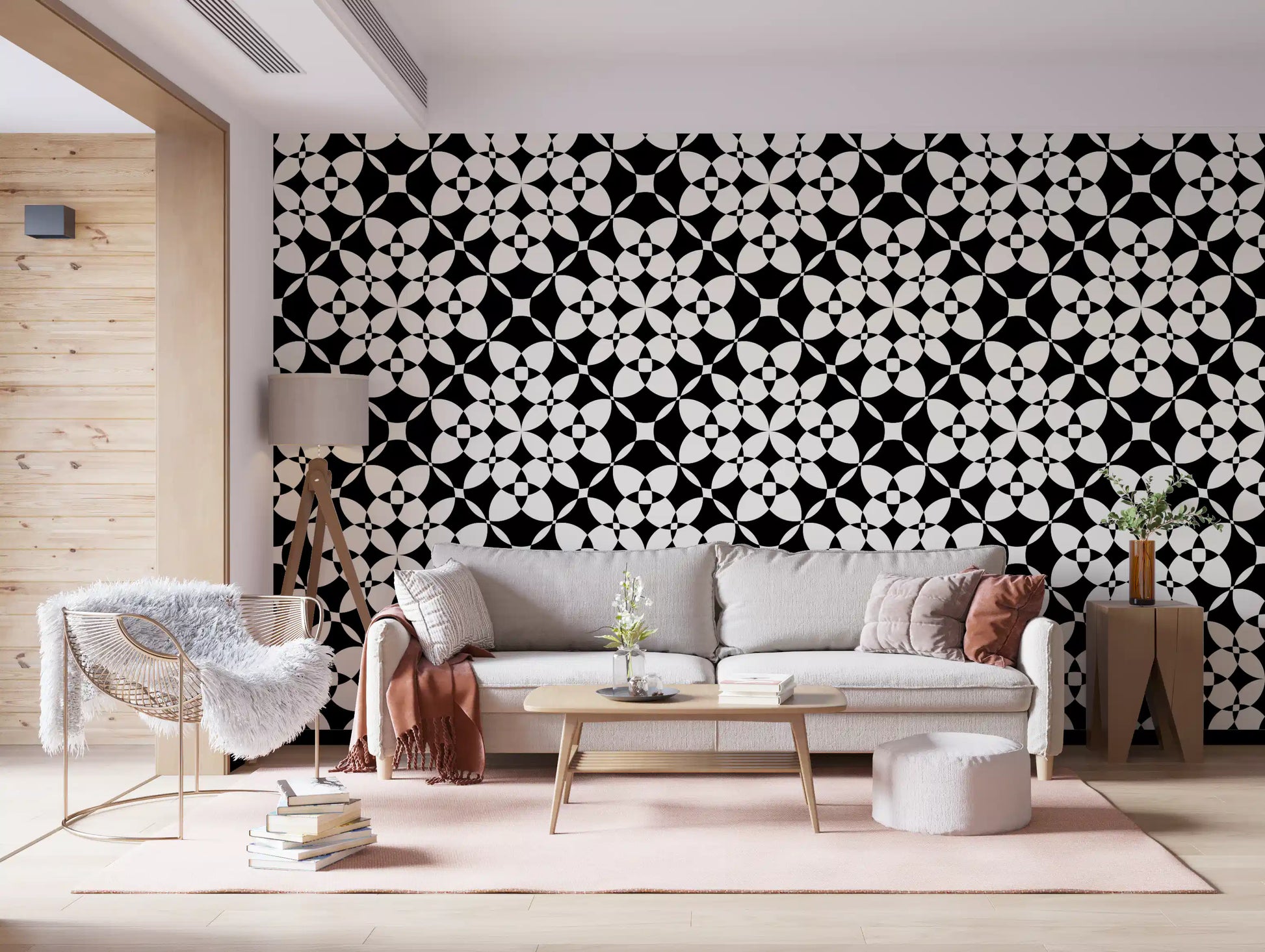 Abstract Geometric Monochrome Curves Wallpaper⁠