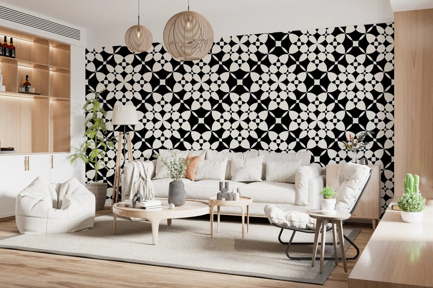 Abstract Geometric Monochrome Curves Wallpaper⁠