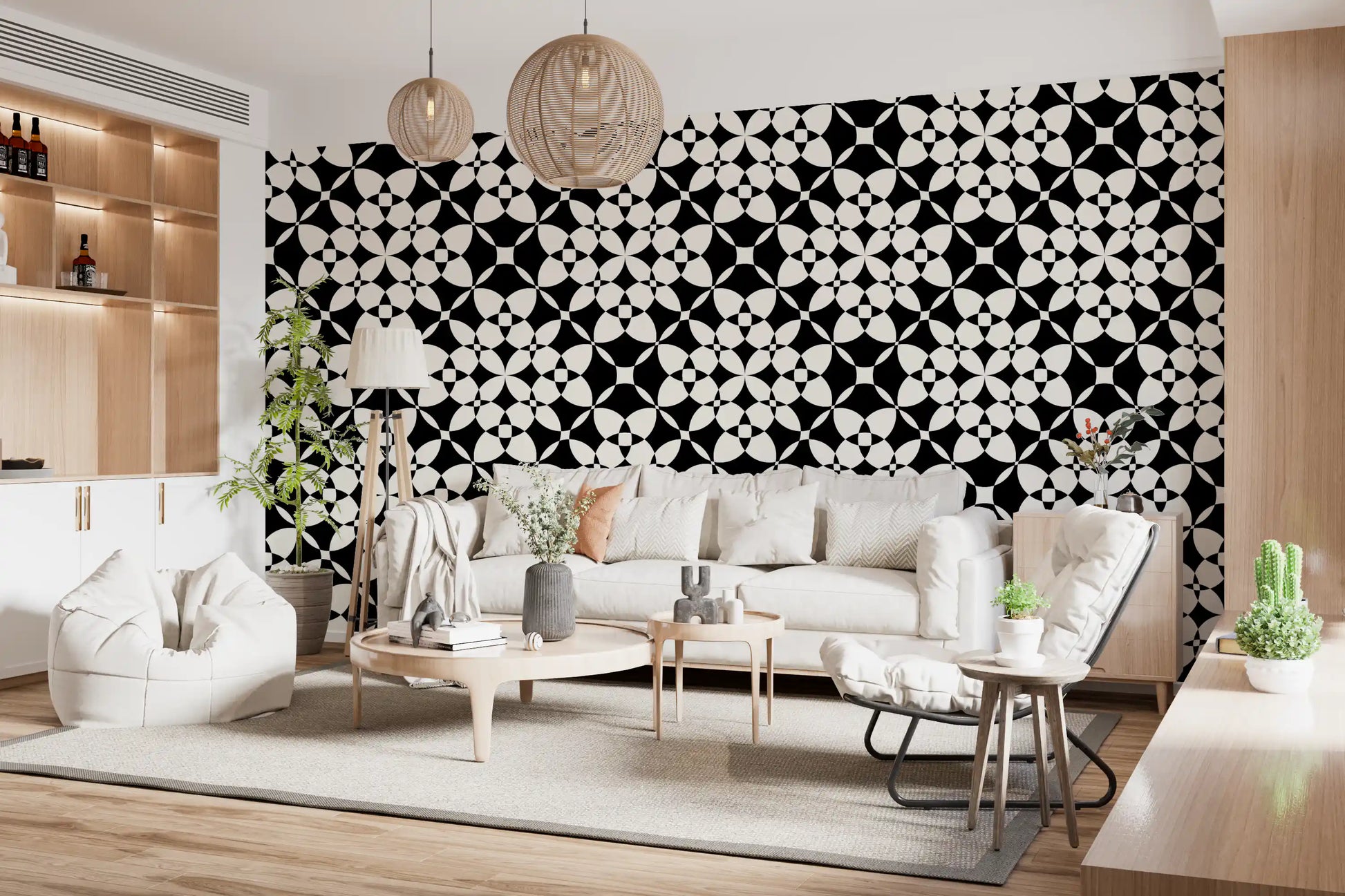 Abstract Geometric Monochrome Curves Wallpaper⁠