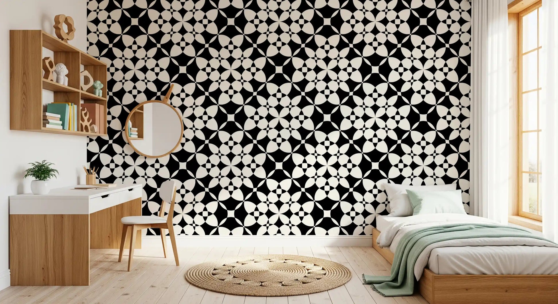 Abstract Geometric Monochrome Curves Wallpaper⁠