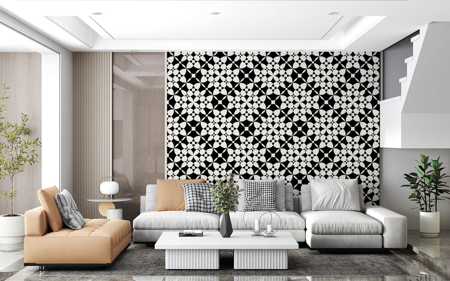 Abstract Geometric Monochrome Curves Wallpaper⁠