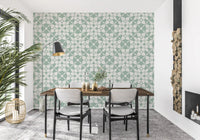 Sage geometric arcs wallpaper in a spacious dining room GD12250