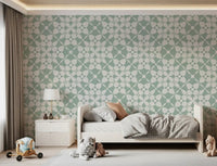 Sage geometric arcs wallpaper in a children's bedroom GD12250