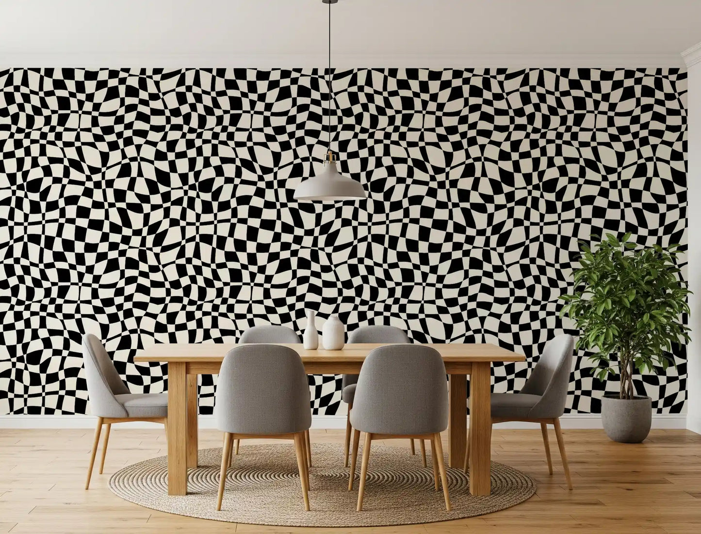 Wavy Monochrome Checkerboard Wallpaper⁠