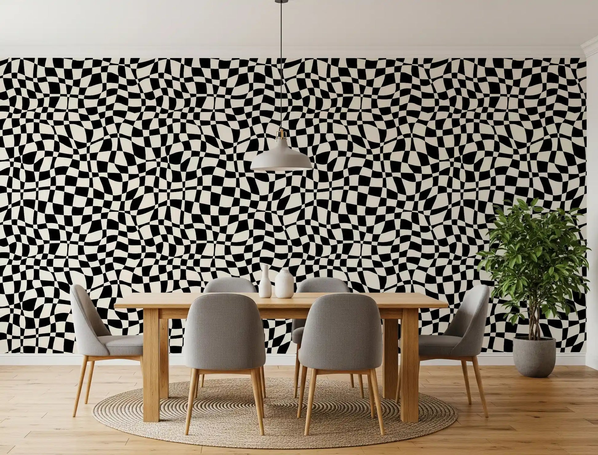 Wavy Monochrome Checkerboard Wallpaper⁠