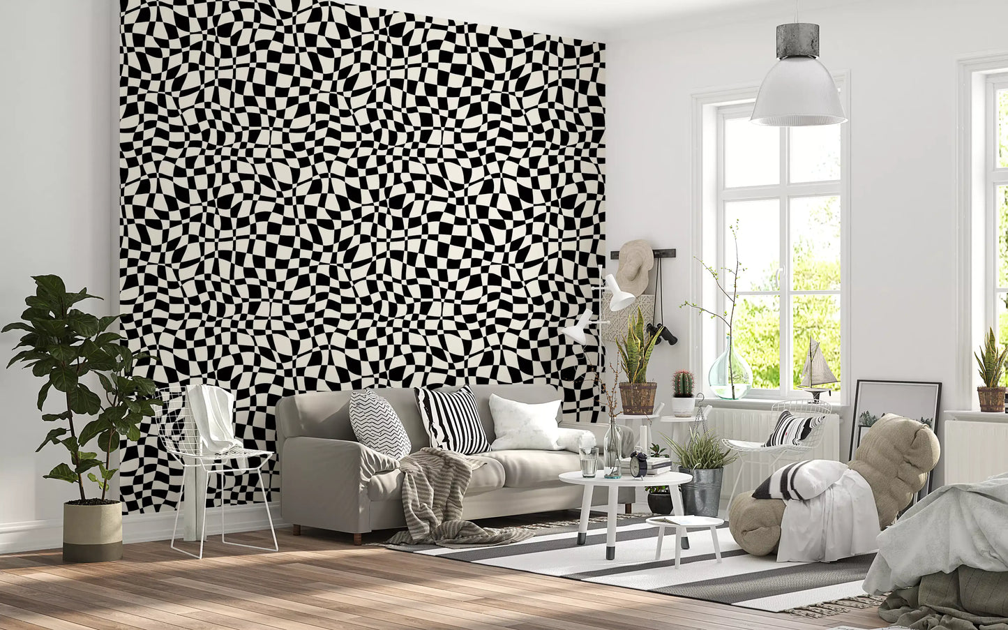 Wavy Monochrome Checkerboard Wallpaper⁠