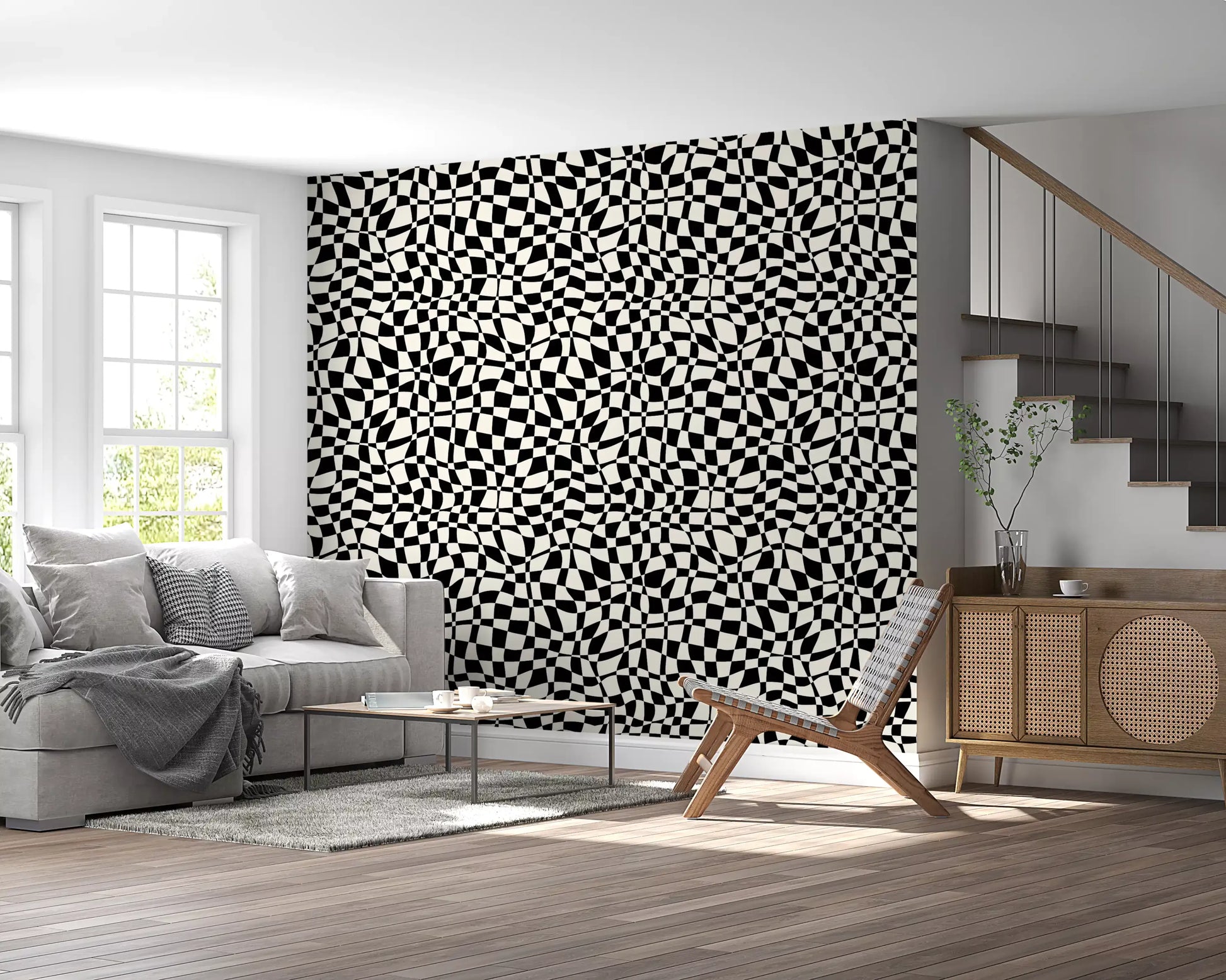 Wavy Monochrome Checkerboard Wallpaper⁠