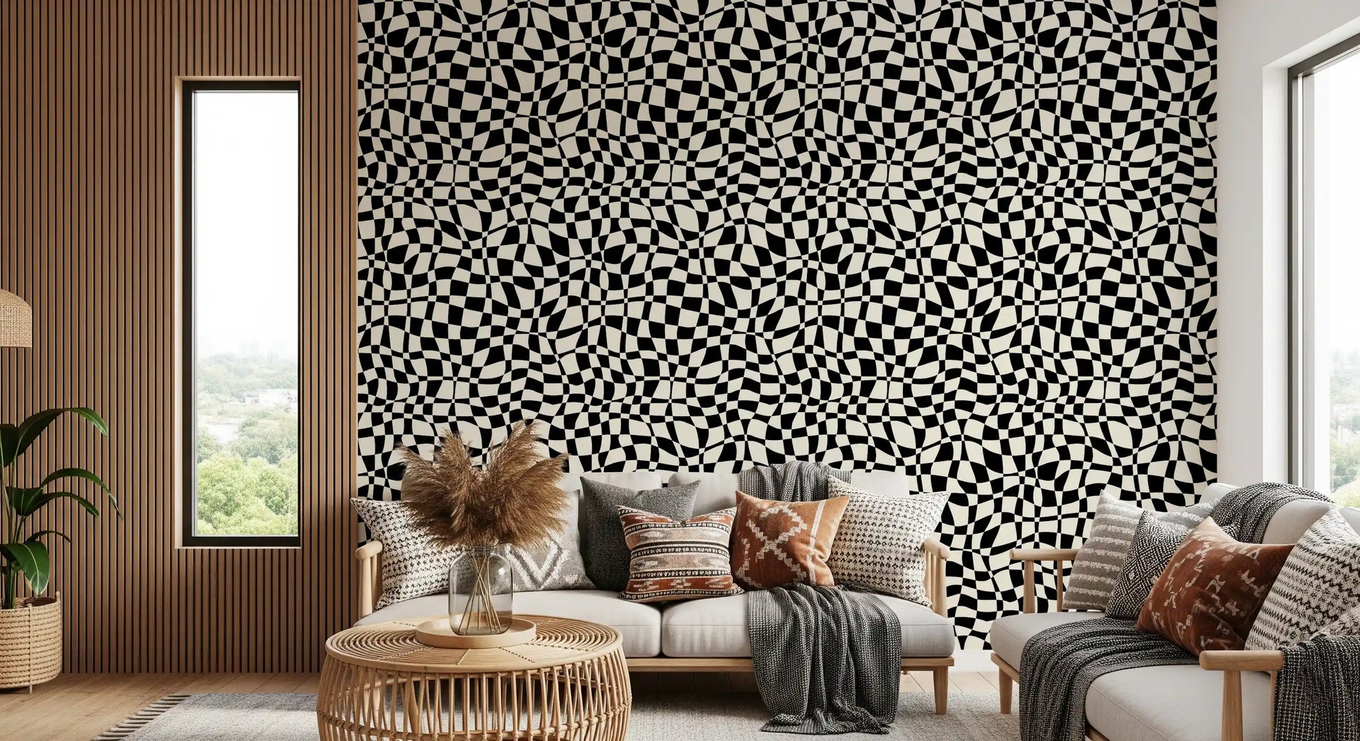 Wavy Monochrome Checkerboard Wallpaper⁠