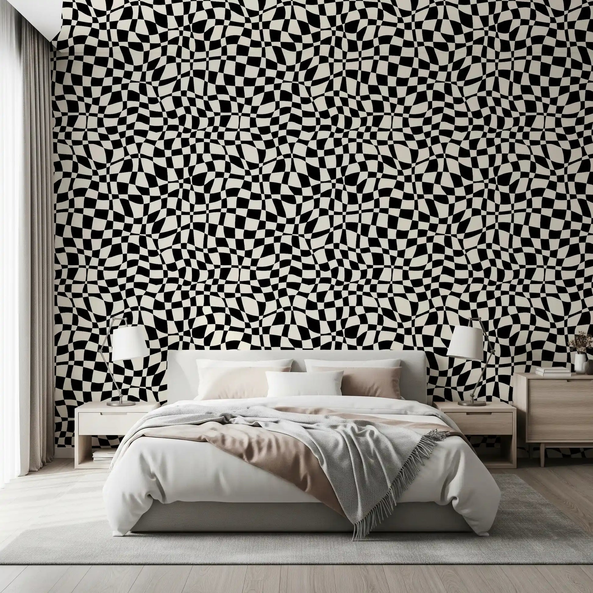 Wavy Monochrome Checkerboard Wallpaper⁠