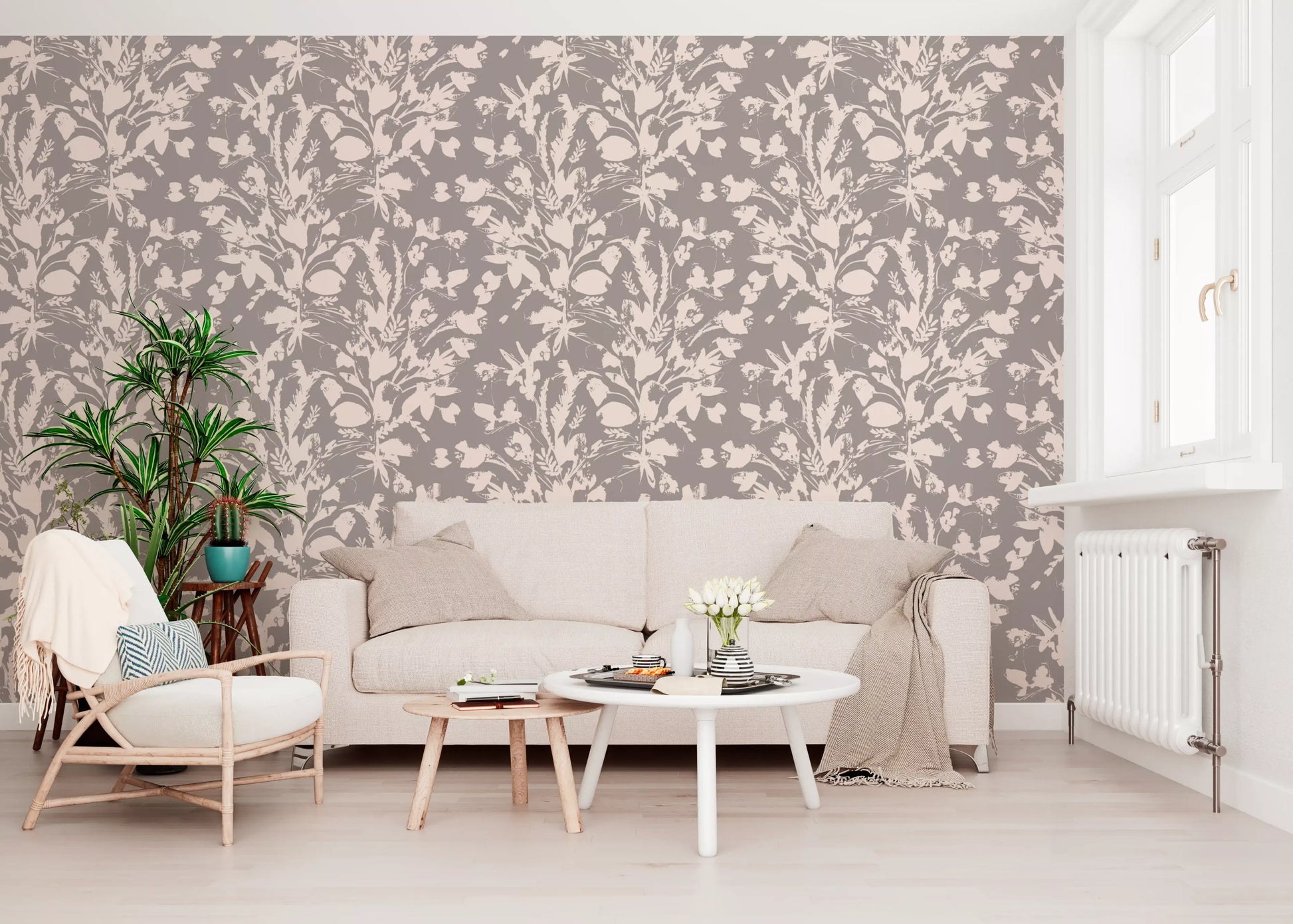 Muted Meadow Botanical Sketch Wallpaper⁠