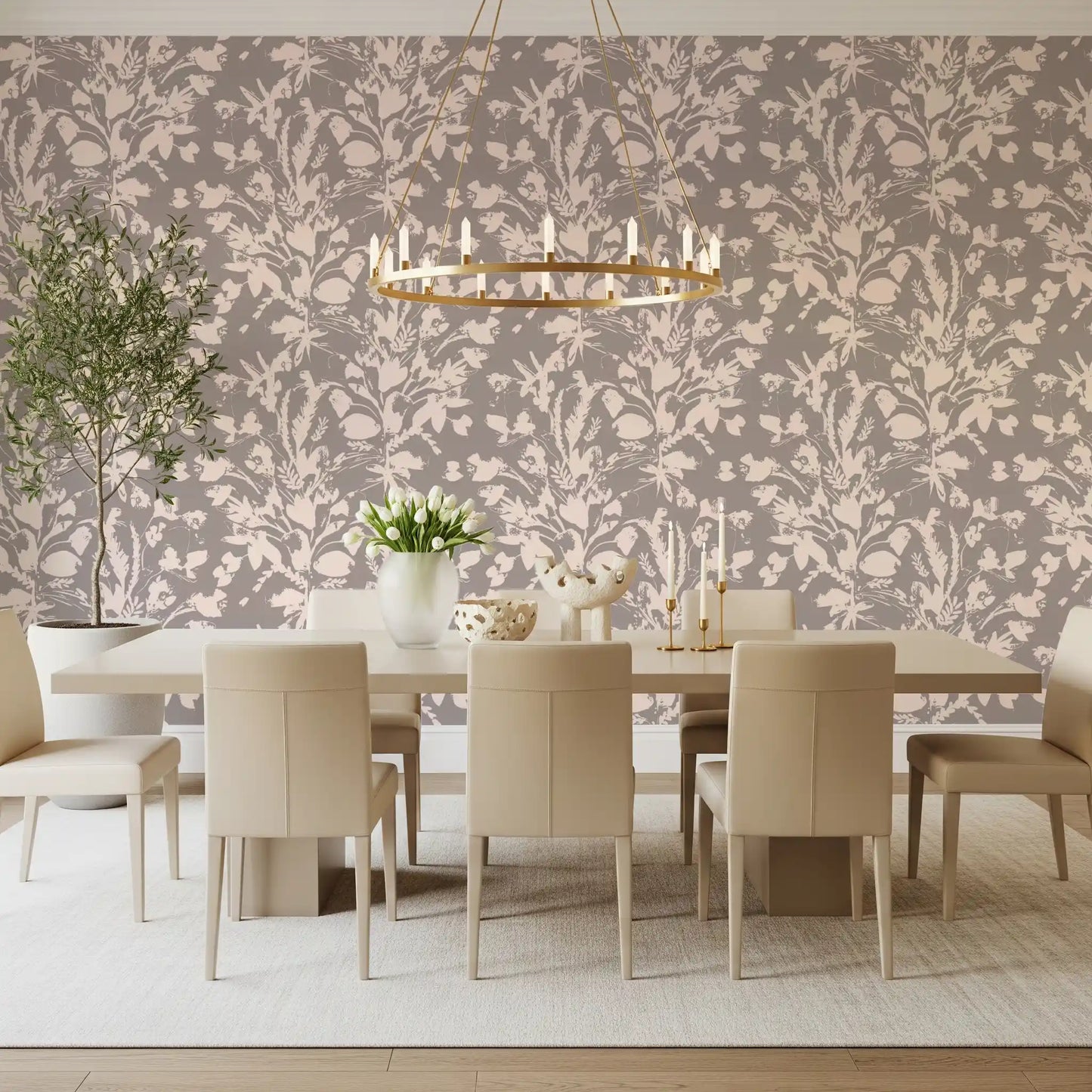Muted Meadow Botanical Sketch Wallpaper⁠