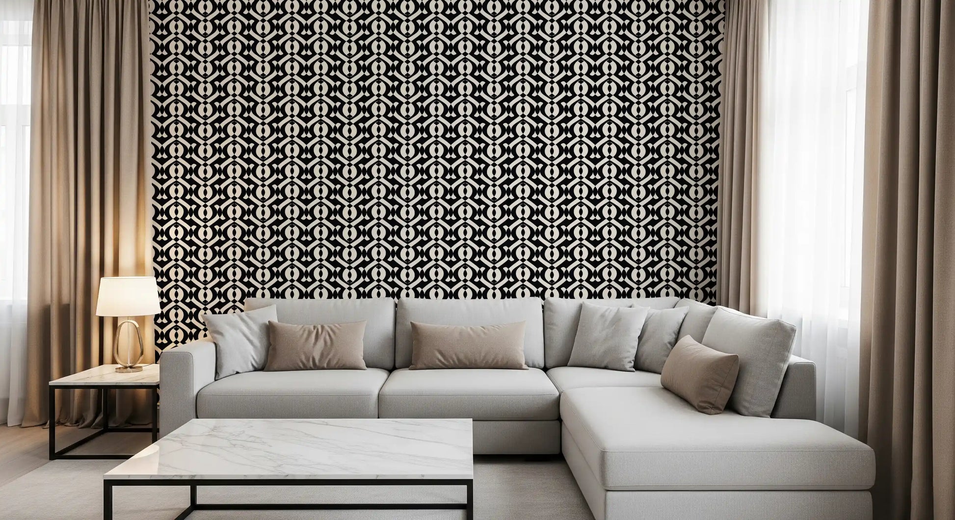 Interlocking Monochrome Curves Wallpaper⁠