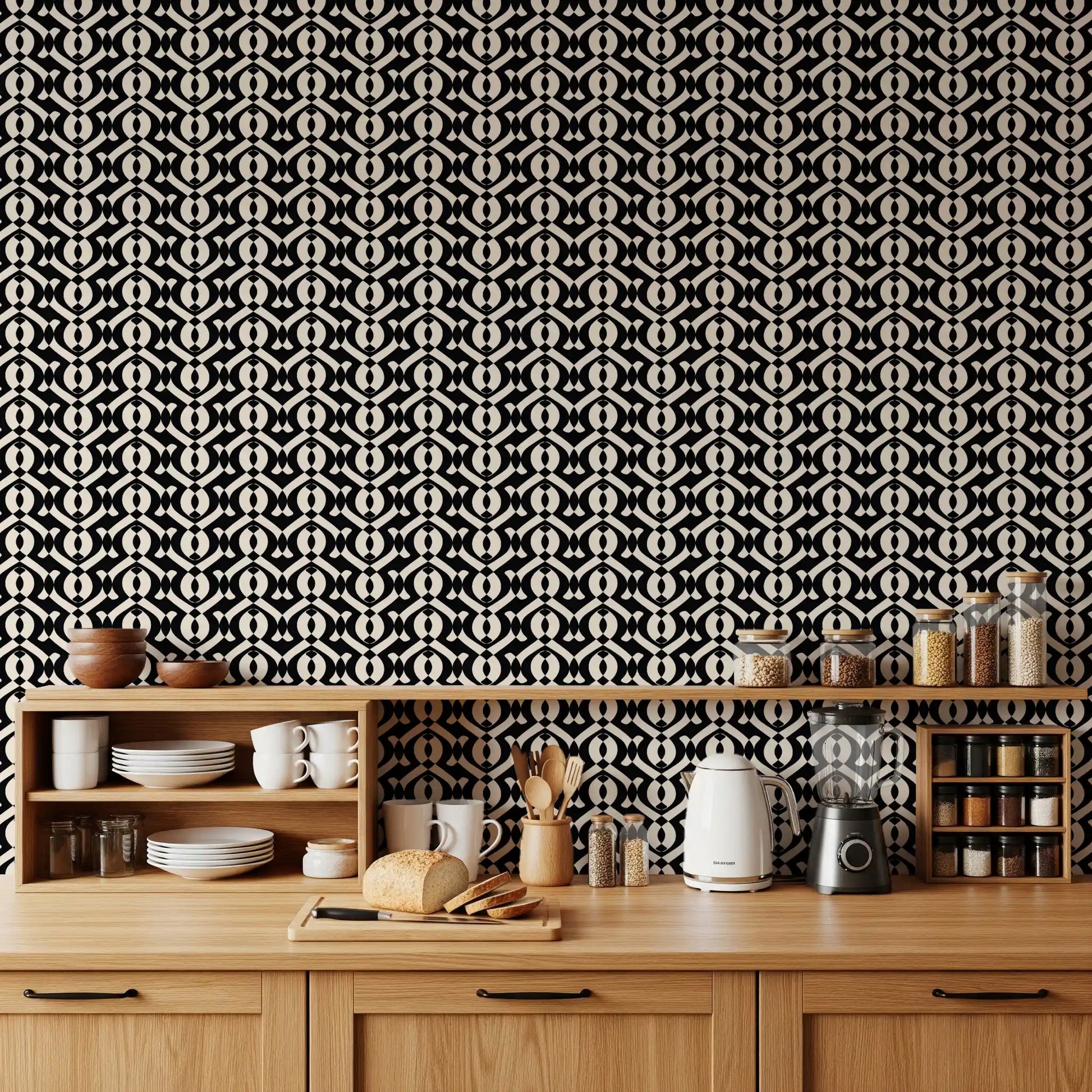 Interlocking Monochrome Curves Wallpaper⁠