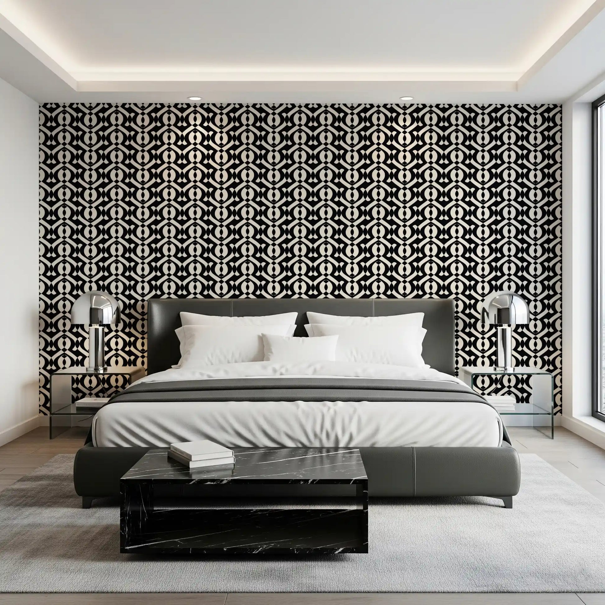 Interlocking Monochrome Curves Wallpaper⁠