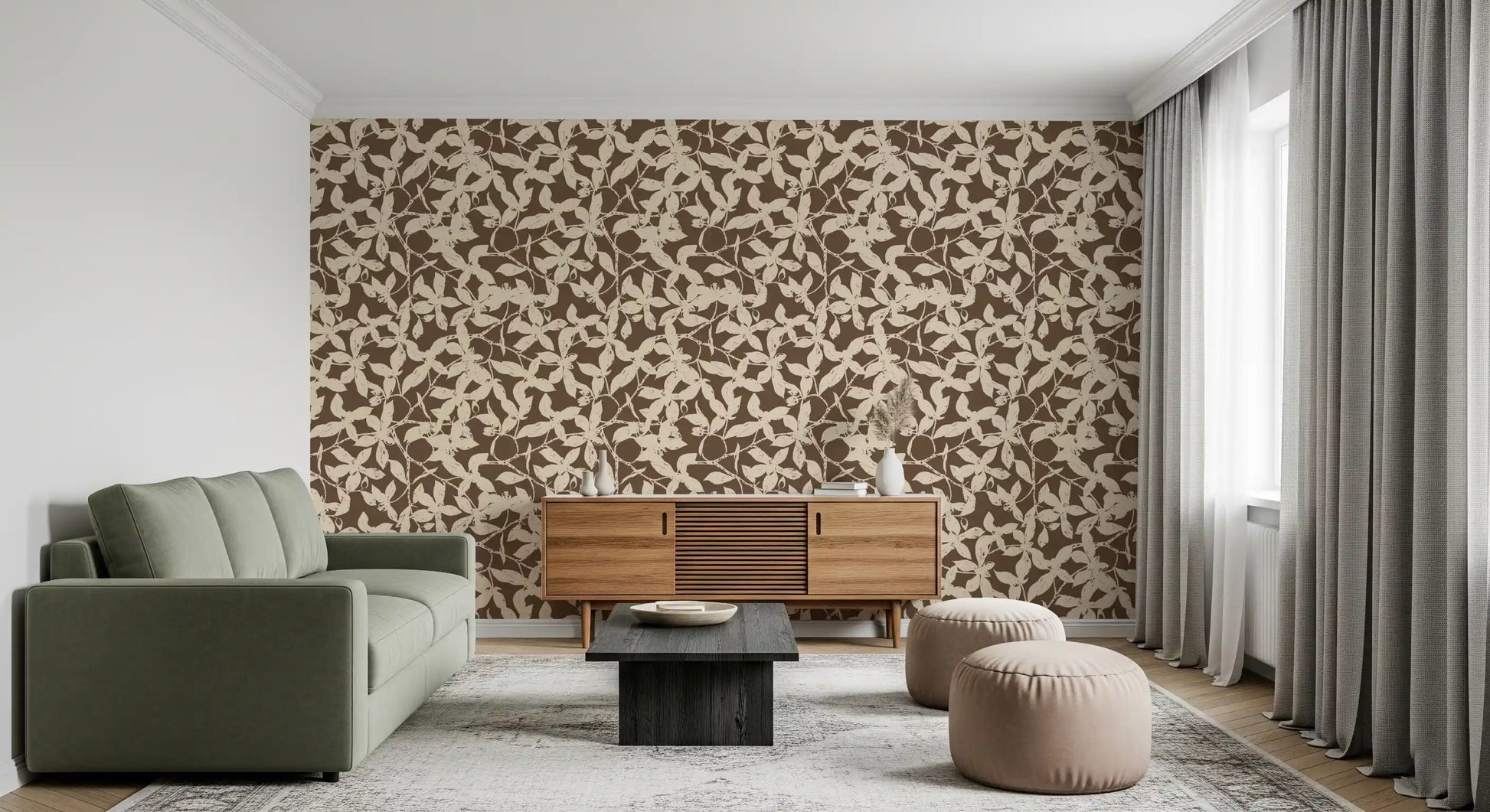 Rustic Botanical Silhouette Wallpaper⁠