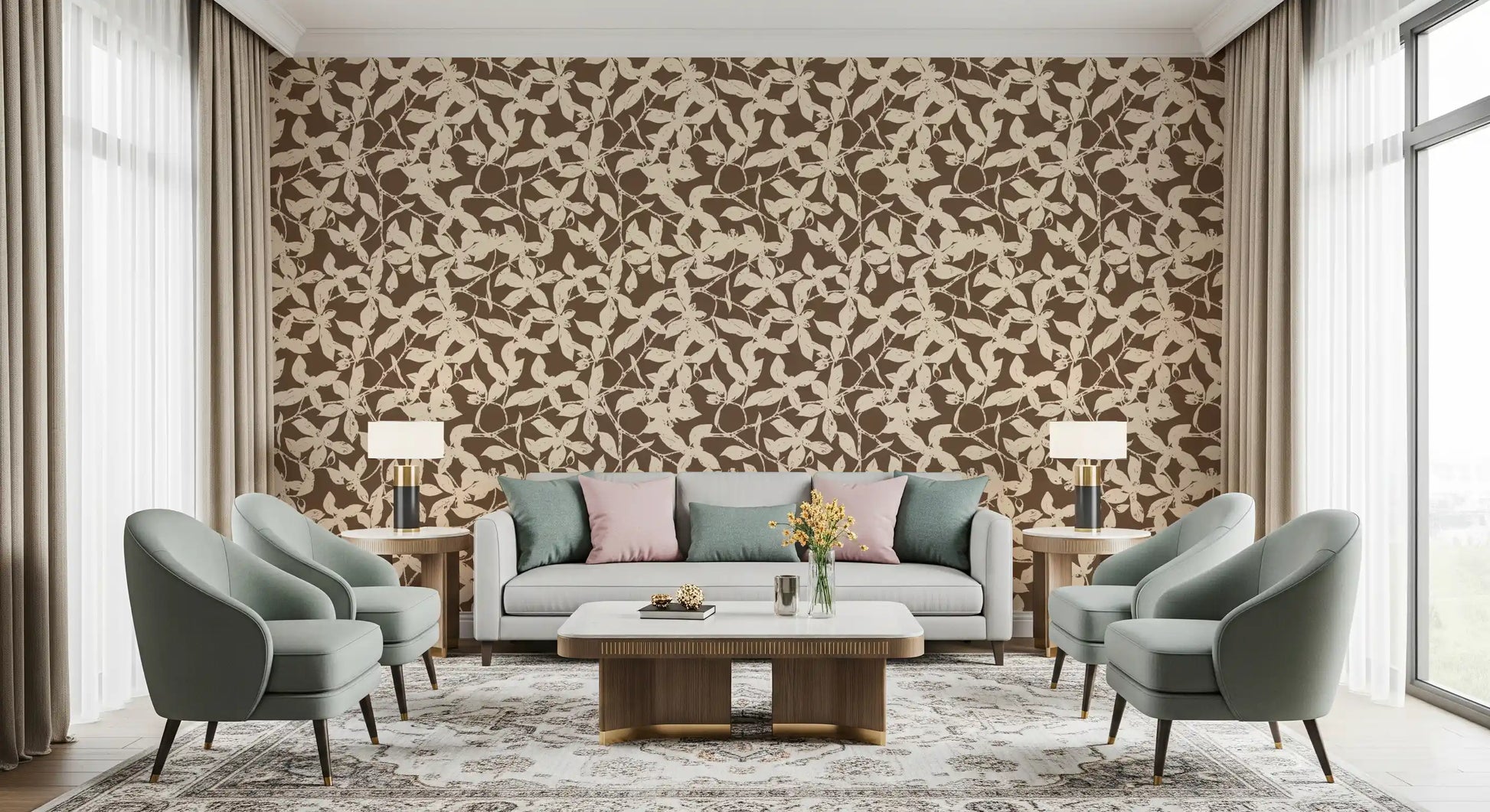 Rustic Botanical Silhouette Wallpaper⁠