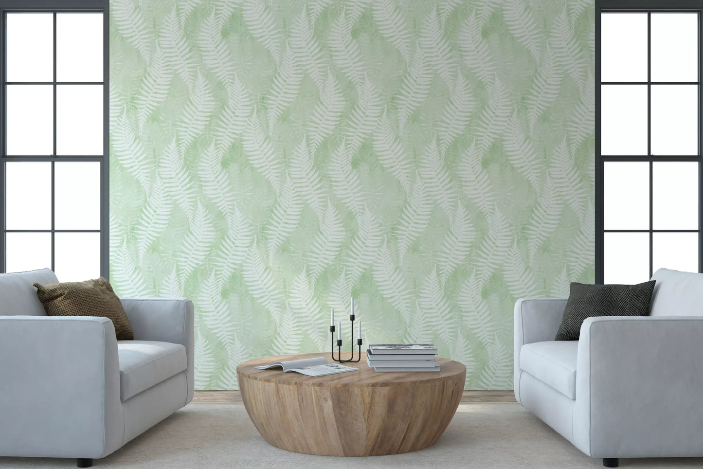Ethereal Sage Fern Fronds Wallpaper⁠