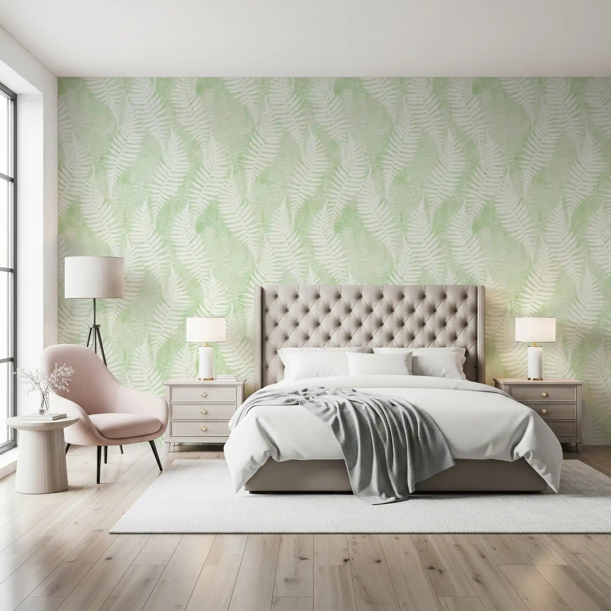Ethereal Sage Fern Fronds Wallpaper⁠