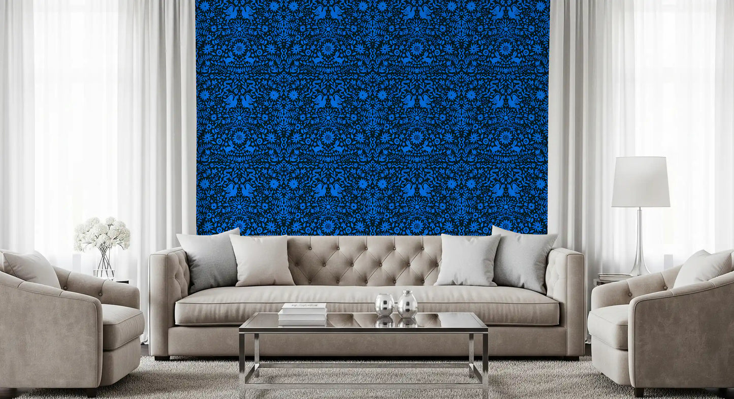 Cobalt Folklore Folk Art Pattern Wallpaper⁠