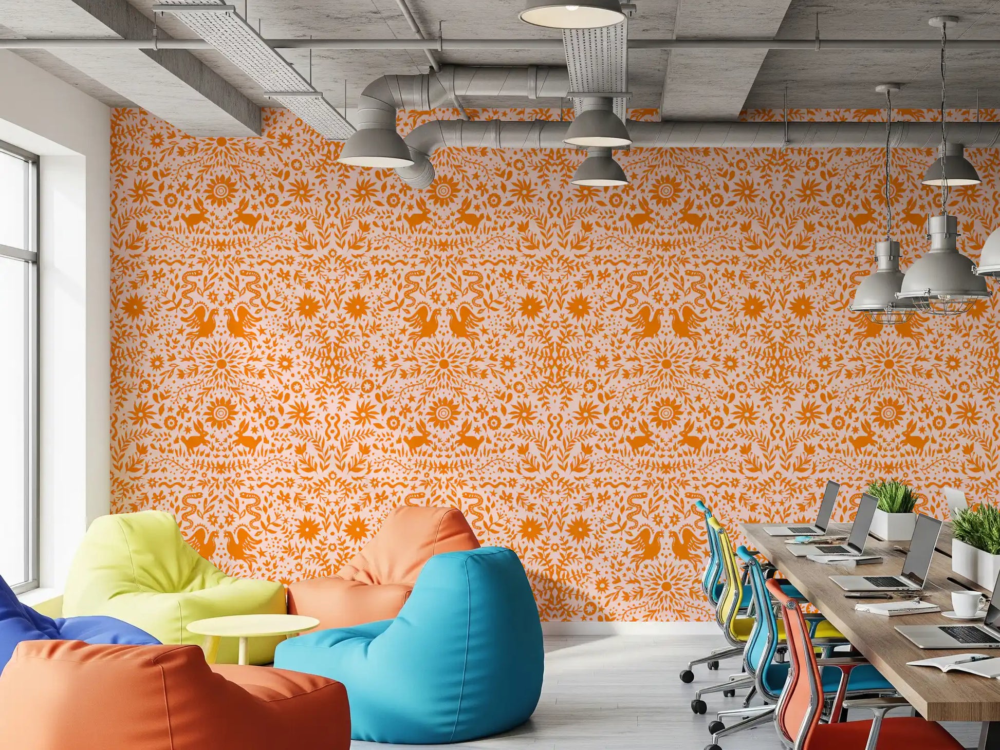 Mexican Folk Art Sun and Animal Pattern Wallpaper⁠