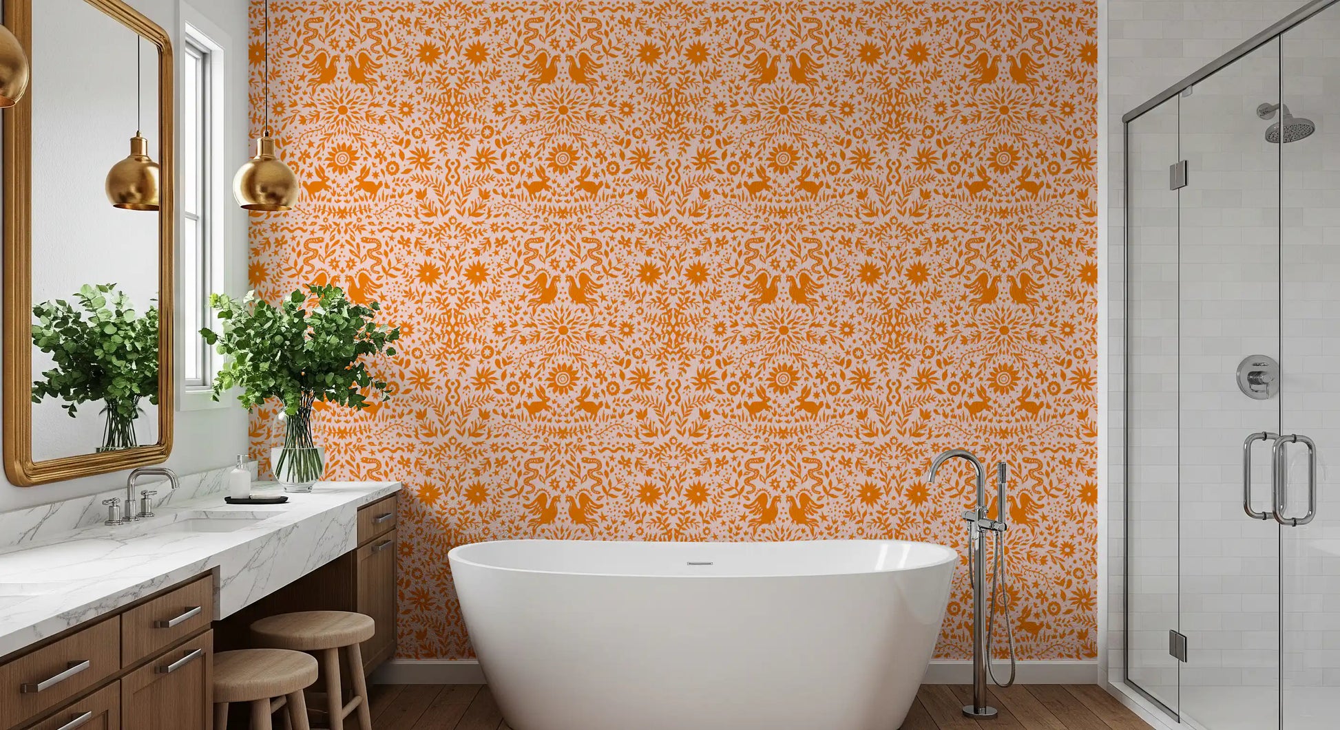 Mexican Folk Art Sun and Animal Pattern Wallpaper⁠
