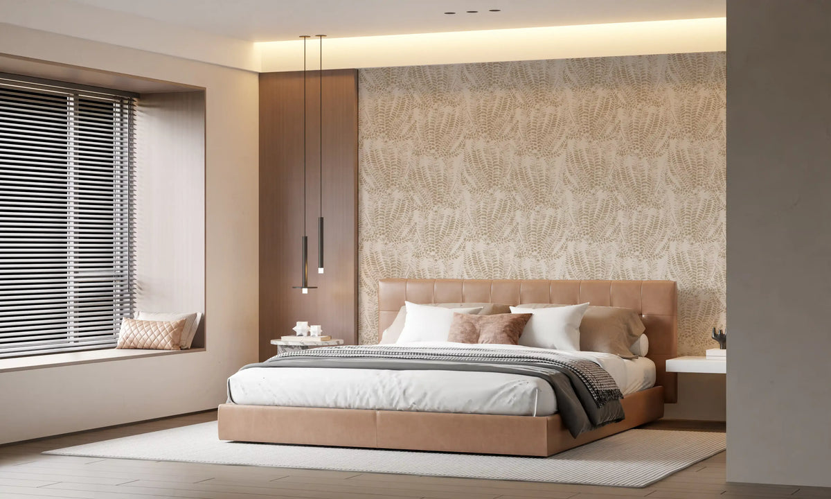 Beige fern wallpaper in a modern bedroom GD12266