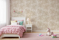 Beige fern wallpaper in a girl's pink bedroom GD12266