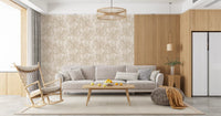 Rustic beige fern botanical wallpaper in a warm living room GD12266