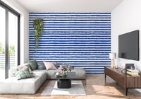 Blue and white striped wallpaper in a modern living room GD12267