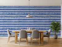Blue and white striped wallpaper in a modern dining room GD12267