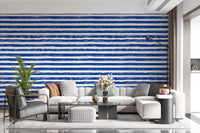 Blue brushstroke stripe wallpaper in an elegant living room GD12267