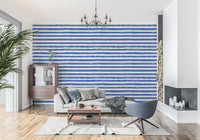 Navy brushstroke striped wallpaper in a bright living room GD12267