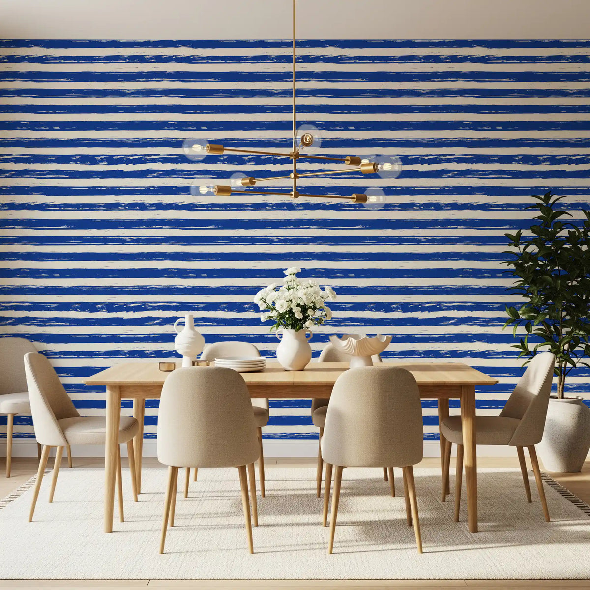 Blue striped wallpaper feature wall in a dining room GD12267