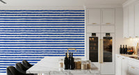 Navy and white striped wallpaper in a bright kitchen GD12267