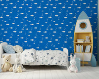 Fish nature wallpaper in a toddler room with a rocket bed GD12268