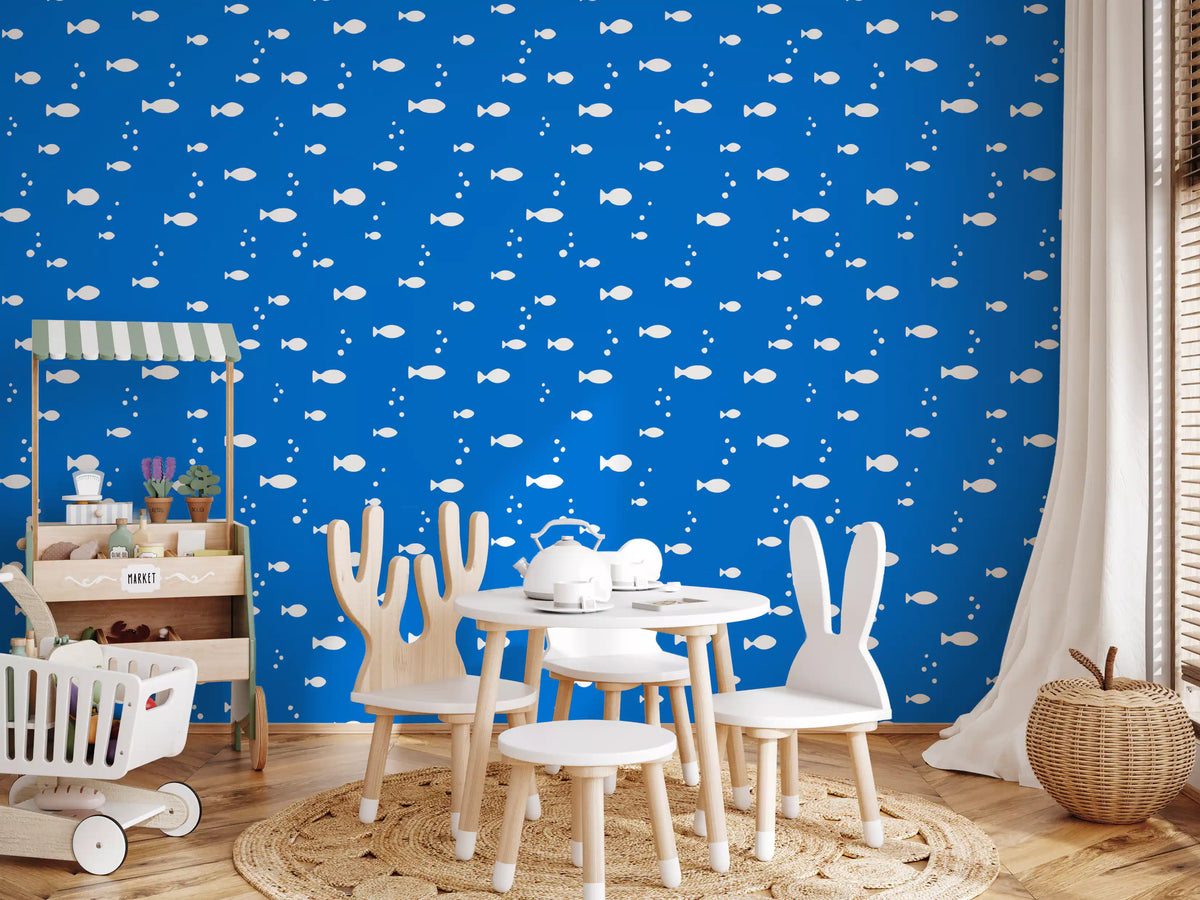 Blue fish nature wallpaper in a child's play corner GD12268