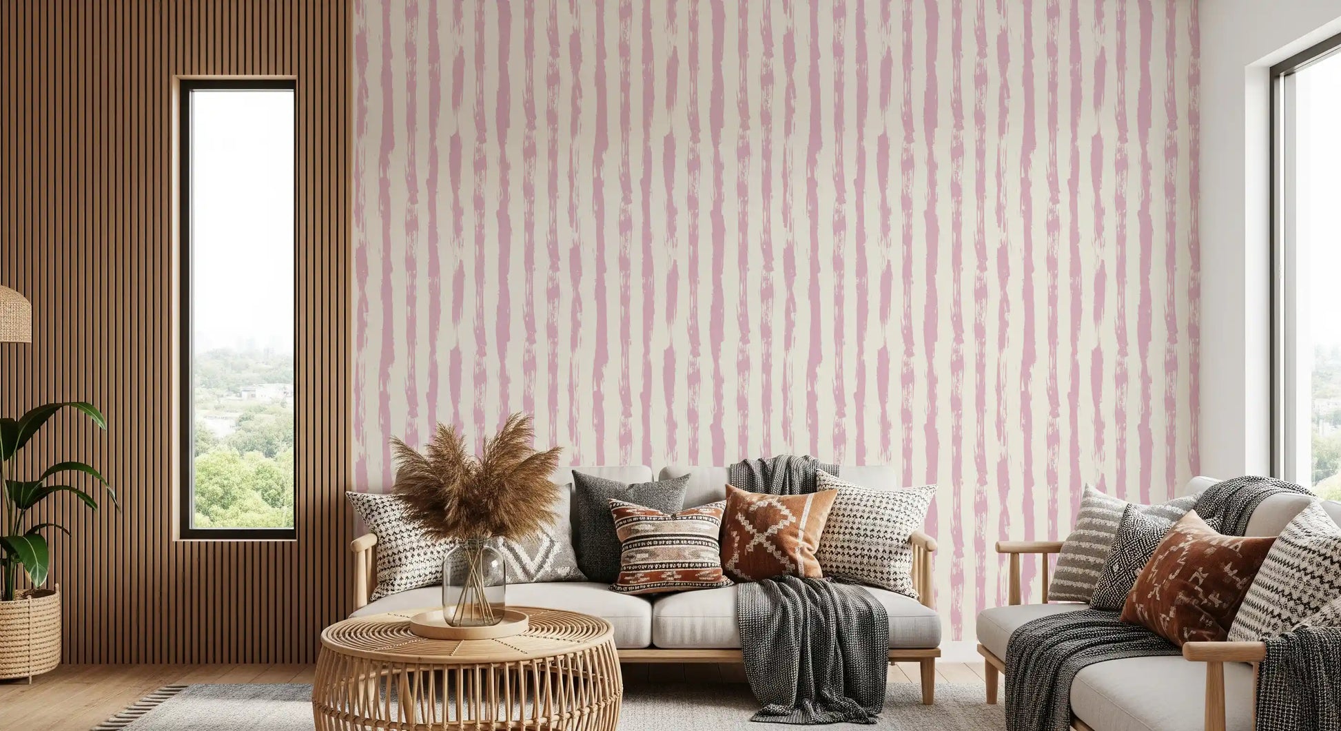 Blush Pink Painted Vertical Stripes Wallpaper⁠