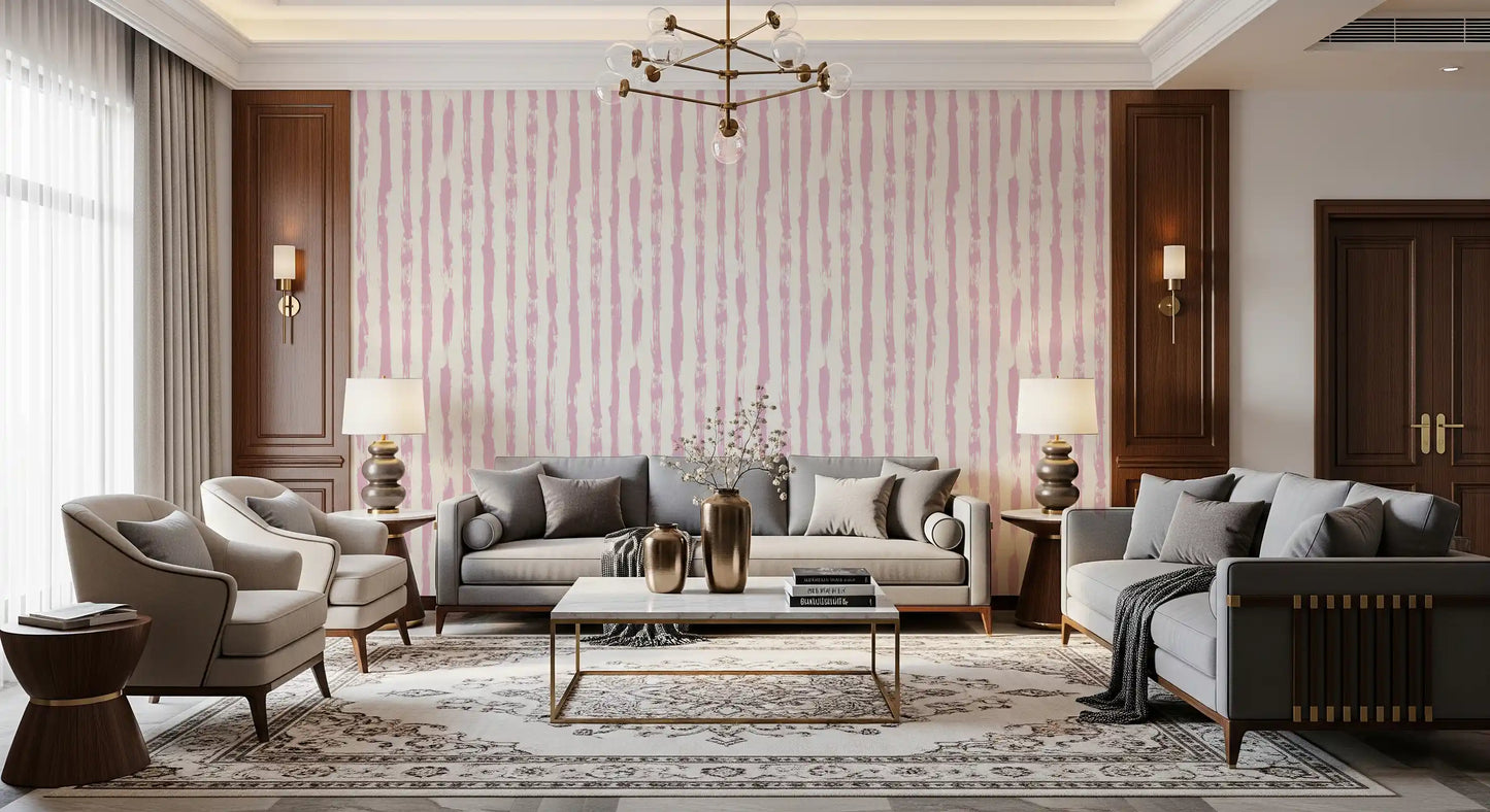 Blush Pink Painted Vertical Stripes Wallpaper⁠
