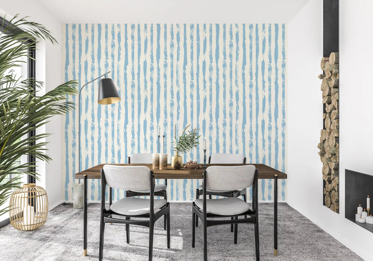 Azure striped wallpaper feature wall in a dining room GD12270