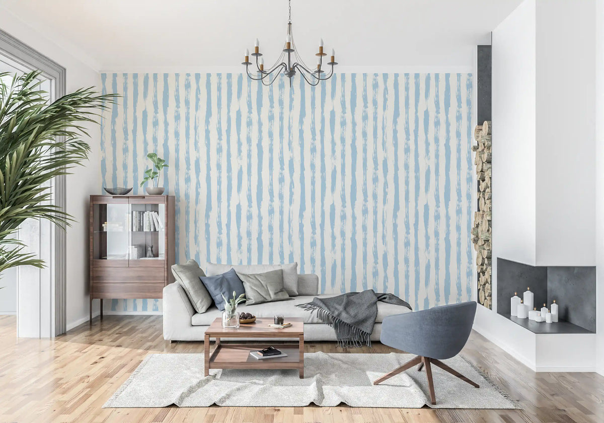 Light blue striped wallpaper in an elegant living room GD12270