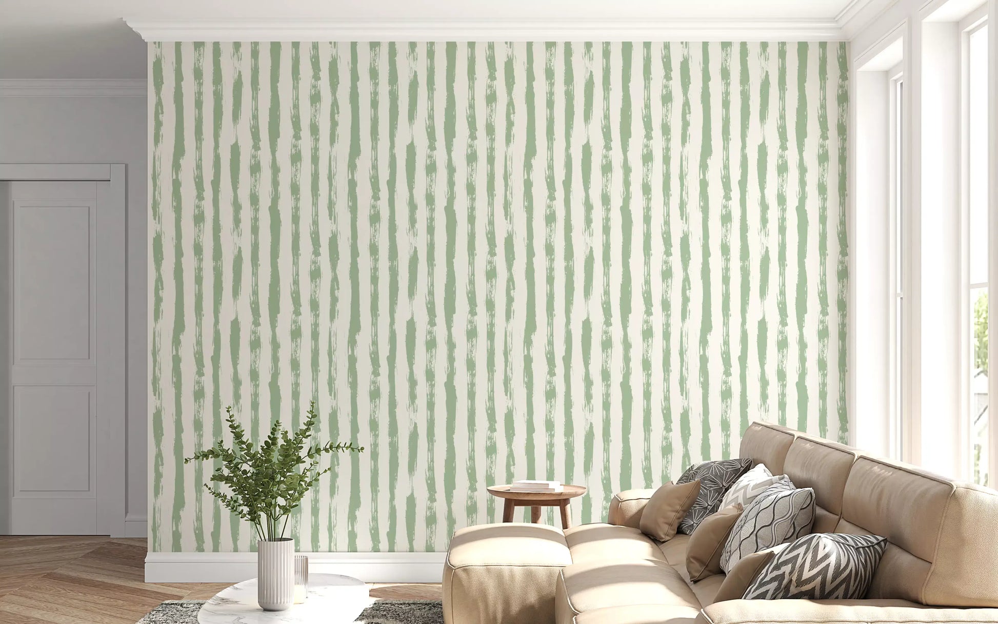 Sage Brushstroke Vertical Stripes Wallpaper⁠