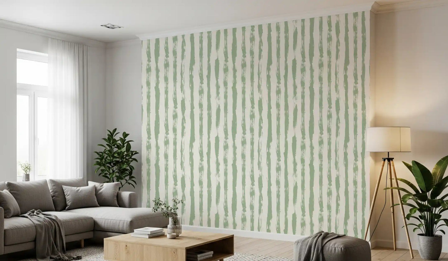 Sage Brushstroke Vertical Stripes Wallpaper⁠